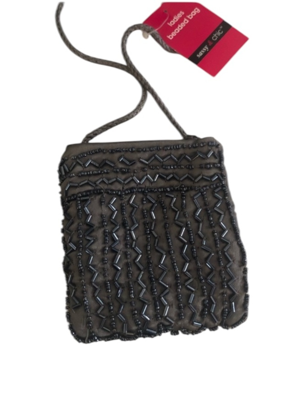 Gray Beaded Mini Purse Bag